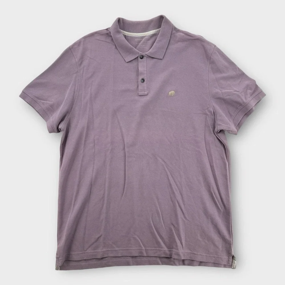 Banana Republic‎ Polo Shirt Mens XXL Purple Short Sleeve Cotton Elephant FLAW